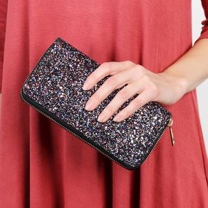 2 LEFT! Black Glitter Fancy Elegant Women’s Glitter Wallet Holiday Date Wedding